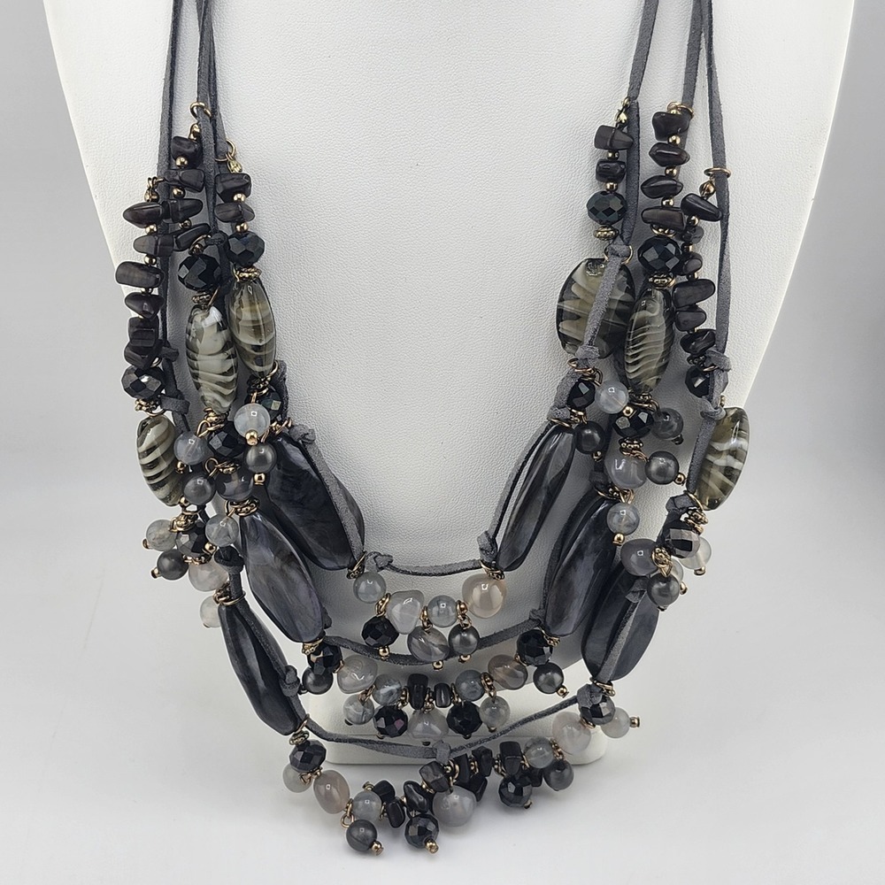 Erica Lyons Glass Bead Multistrand Layered Necklace Gray